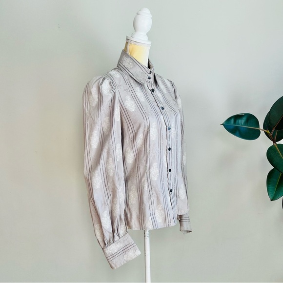 Kulson puff sleeve jacquard print button down shirt - Picture 4 of 8